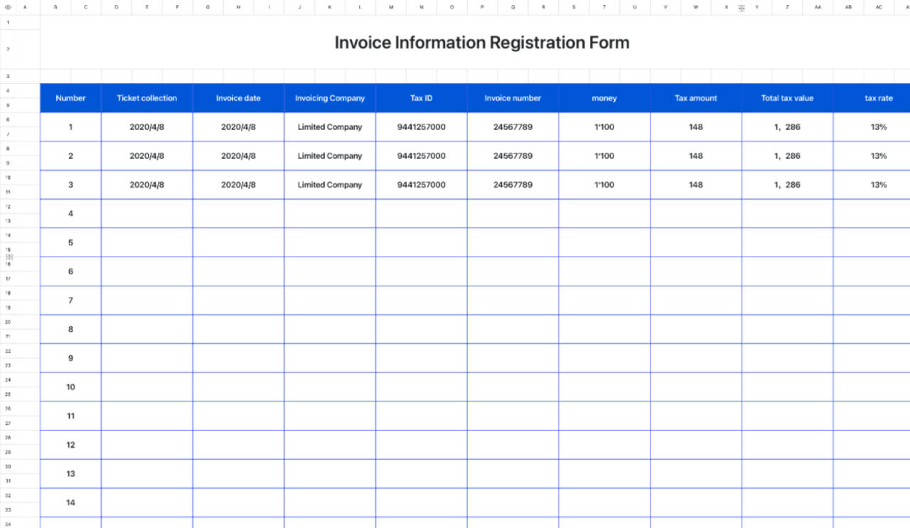 Invoice Information Registration Form